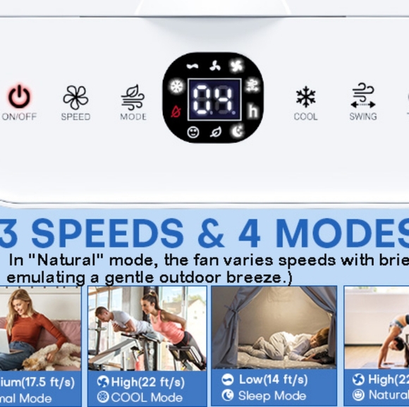 Portable Air Conditioner w/ Remote, 4 Modes & 3 Speeds, Waterless Alert System - Picture 3 of 5